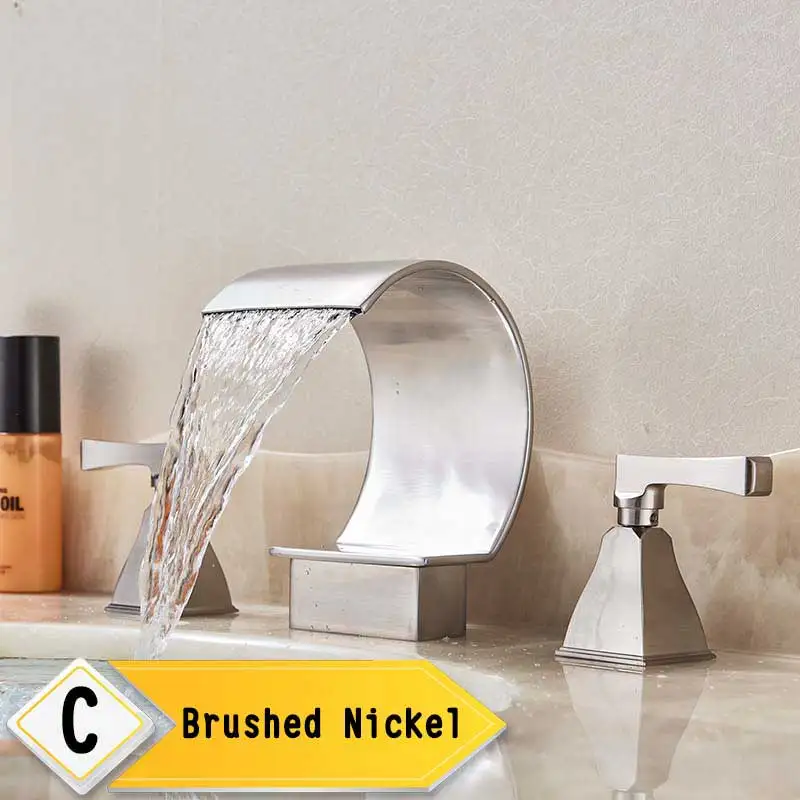 Brushed Nickel C Фотографические фоны с изображением яркого золотого водопад бассейна кран двойной кристалла ручка широкое Ванная комната Смеситель для мойки бортике ванна смесители кран - Цвет: Brushed Nickel C