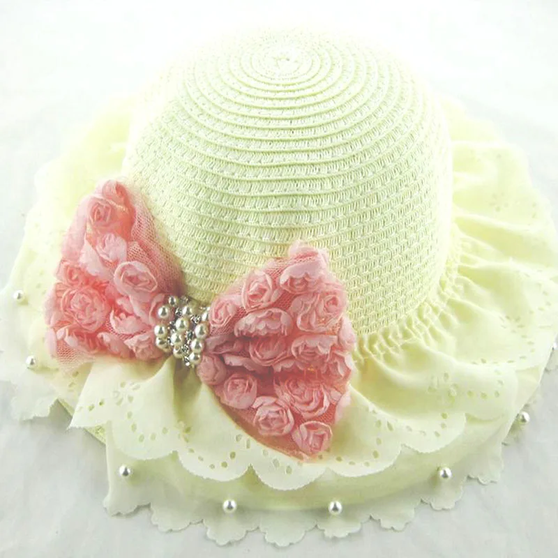 Children hat hats spring and summer girl baby pearl bow flowers sun natural beauty colorful Beach cap 2mz39 | Детская одежда и