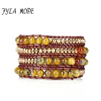 fyla mode yellow dragon striped stone bohemian cord bracelet with selected faceted bead 4 wrap bracelet beading pattern inspire
