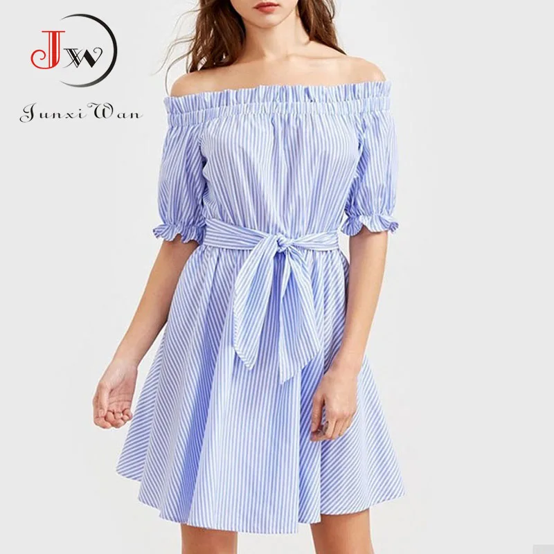 Женское летнее повседневное офисное мини-платье с открытыми плечами и оборками