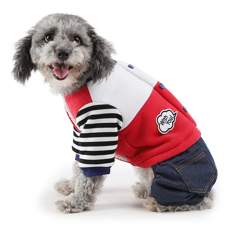 Джинсовый собак комбинезон осень зима теплый шить Письма Pattern пижамы для