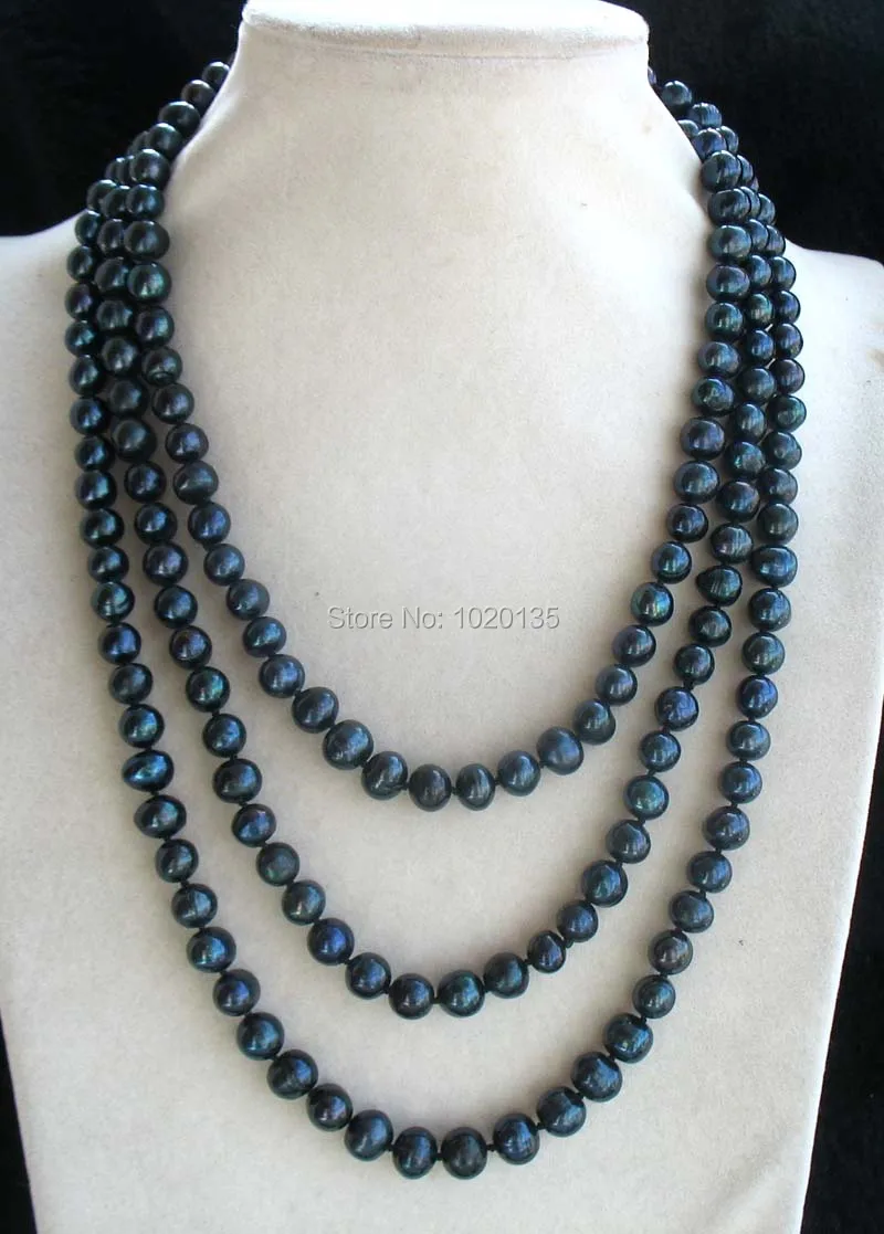 

wow! freshwater pearl near round black necklace 8-9mm 63" nature FPPJ beads wholesale