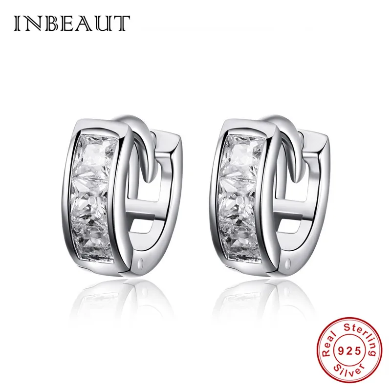INBEAUT 925 пробы серебряные женские белые и зеленые зрикон круглые серьги-клипс Серебро 925 Оригинальные CZ серьги трендовые ювелирные изделия - Окраска металла: se515-1