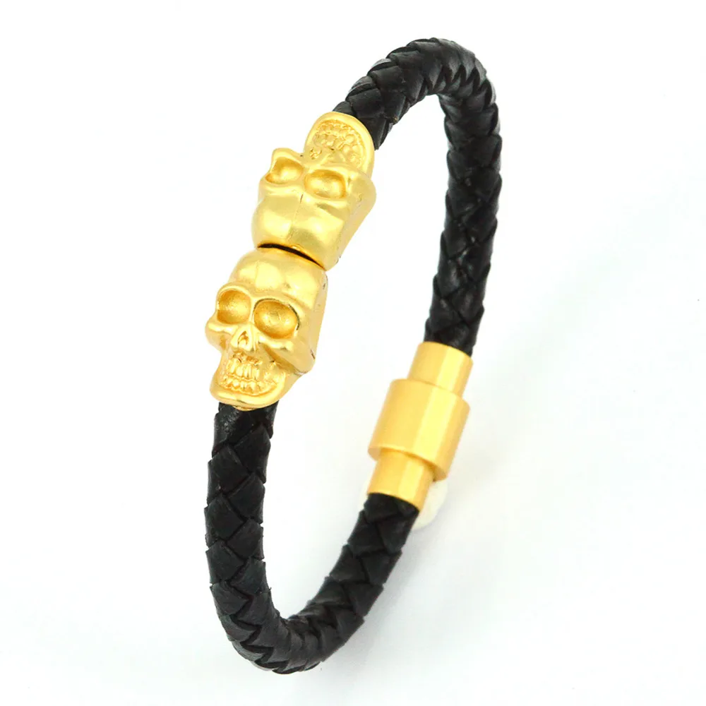Мужской браслет из натуральной кожи золотистого цвета в стиле панк рок|bangles gold|gold