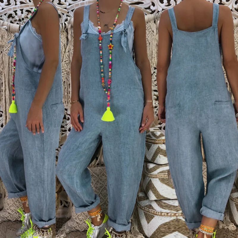 Летние повседневные Комбинезоны свободные широкие комбинезоны костюм