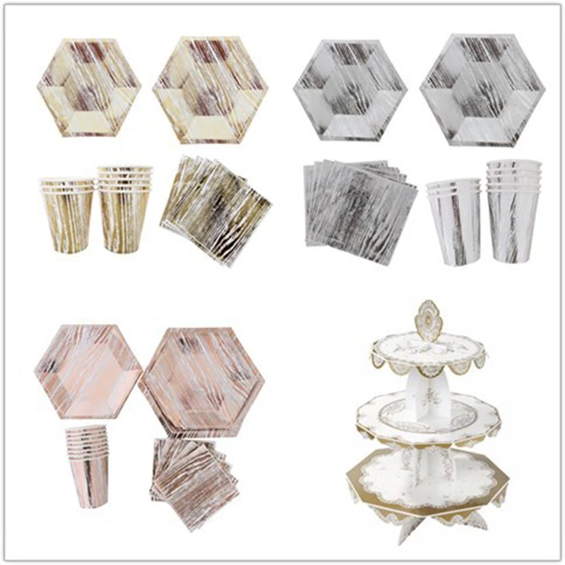 40pcs New Gold Sliver Foil Disposable Tableware Party Paper Plates Cups Baby Shower Favor Wedding Birthday Supplies | Дом и сад