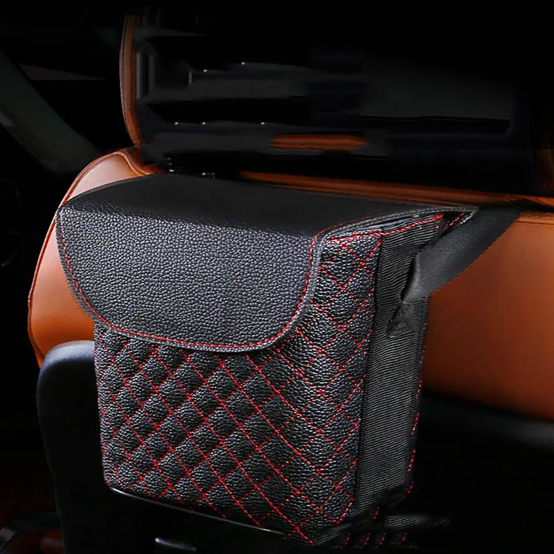 

PVC Leather car backseat Hanging trash pockets organizers multi-functional portable rubbish waste Storage Box Accessories