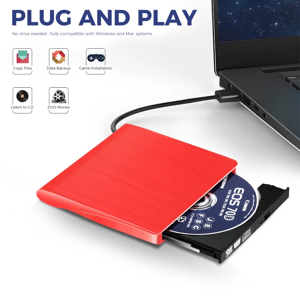 USB 2 0 внешний CD/DVD ROM проигрыватель оптический привод DVD RW ГОРЕЛКА ридер писатель