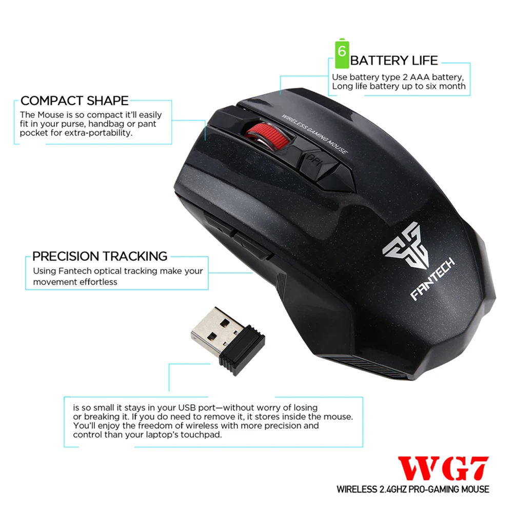 FANTECH WG7 2000 dpi 6 кнопок 2 4 ГГц Беспроводная мышь игровая геймер регулируемые