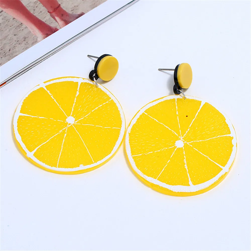 CRLEY 2019 New Harajuku Style Cute Lemon Drop Earrings for Women Girl Sweet Round Slice Fruit Jewelry Long | Украшения и