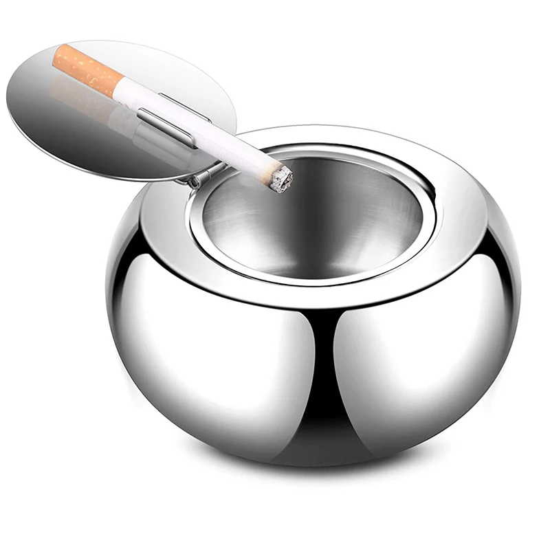 Ashtray, 304 Stainless Steel Tabletop Ashtray with Lid, Indoor Outdoor Use, Ash Holder Smokers, Home Office Decoration