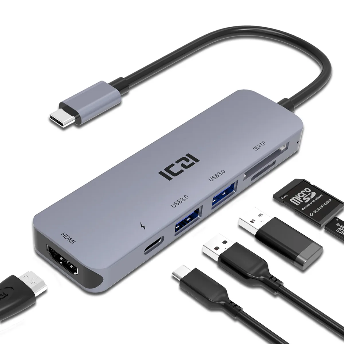 ICZI 6 в 1 USB C концентратор Тип C до 4 K HDMI USB 3,0 SD карты памяти конвертер для macbook Pro huawei P20 P30 Коврики 20 samsung S8 S9