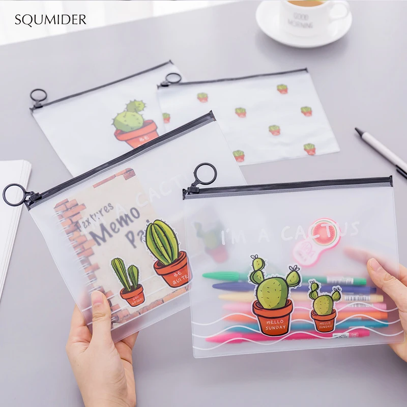 SQUMIDER мультфильм Multi-action Прозрачный матовый косметичка прекрасный кактус кольцо карман студент карандаш сумка канцелярские мешок подарков