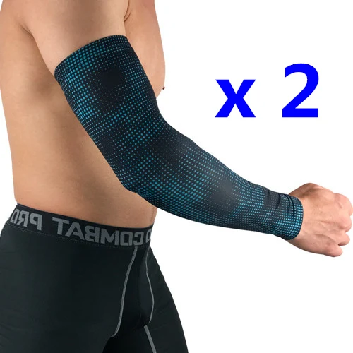 1 pair Blue Компрессионные рукава для мужчин и женщин, для бега, для езды на велосипеде, рукава для баскетбола, Защита Поддержка, серый, синий, красный, эластичный чехол - Цвет: 1 pair Blue