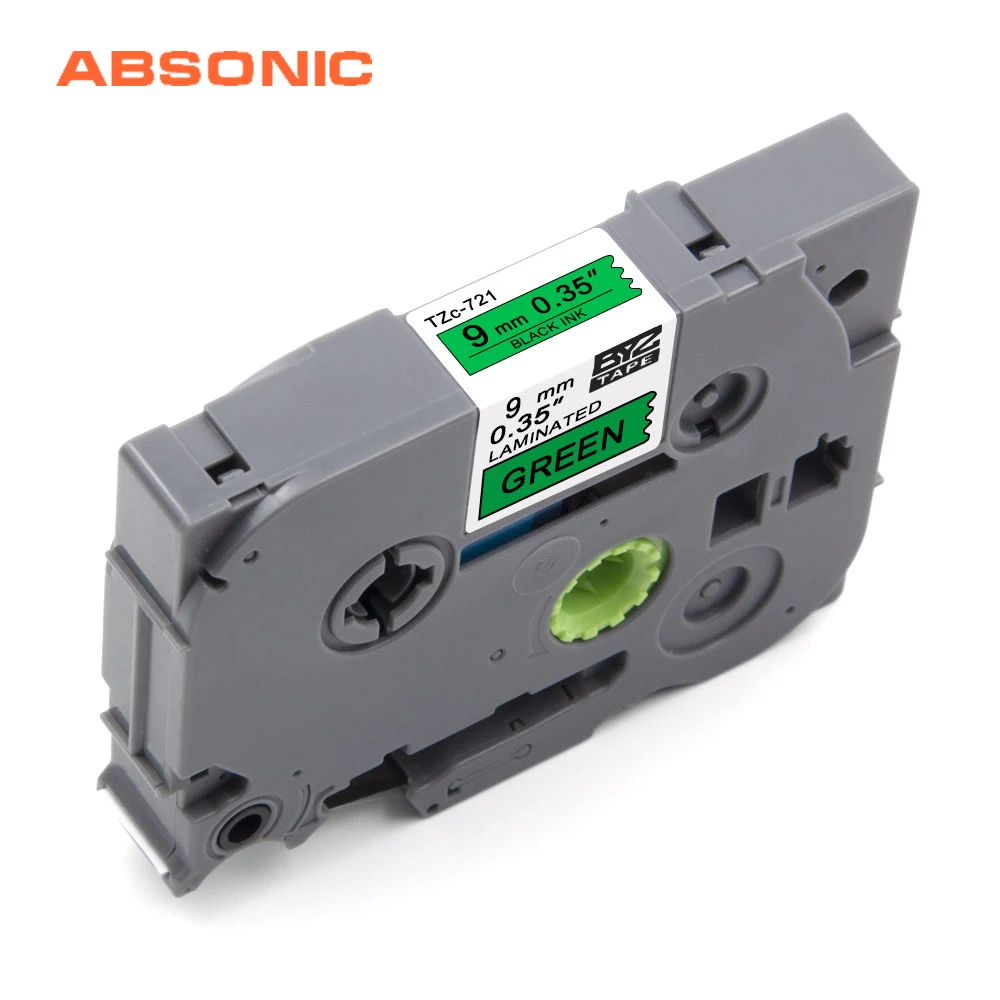 Ламинированная лента Absonic 9 мм TZ черный на зеленом цвете принтер для маркировки