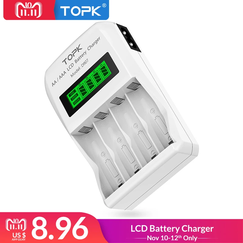 TOPK батарея зарядное устройство 4 слота ЖК В дисплей Intelligent 1 2 в/1.2A (Max) выход AA/AAA NiMH