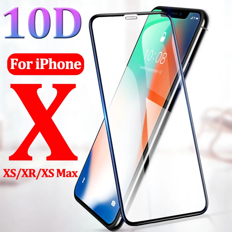 Закаленное стекло 10D с полным покрытием для iphone x Защитная пленка экрана APhone Aifon xs