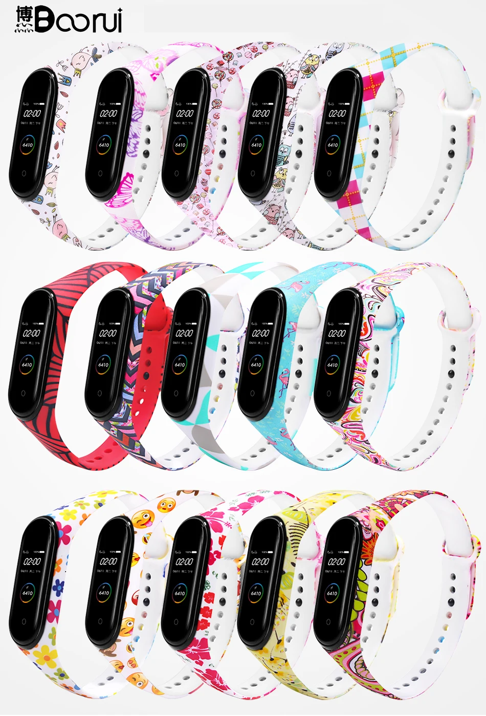 Сменные ремни BOORUI для mi band 4, ремешок на запястье для xiaomi mi band 3, спортивный силиконовый браслет для xiaomi mi band 3/4