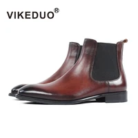 vikeduo 2019 vintage winter handmade boots classic genuine leather slip on ankle chelsea boots men patina bespoke botas hombre