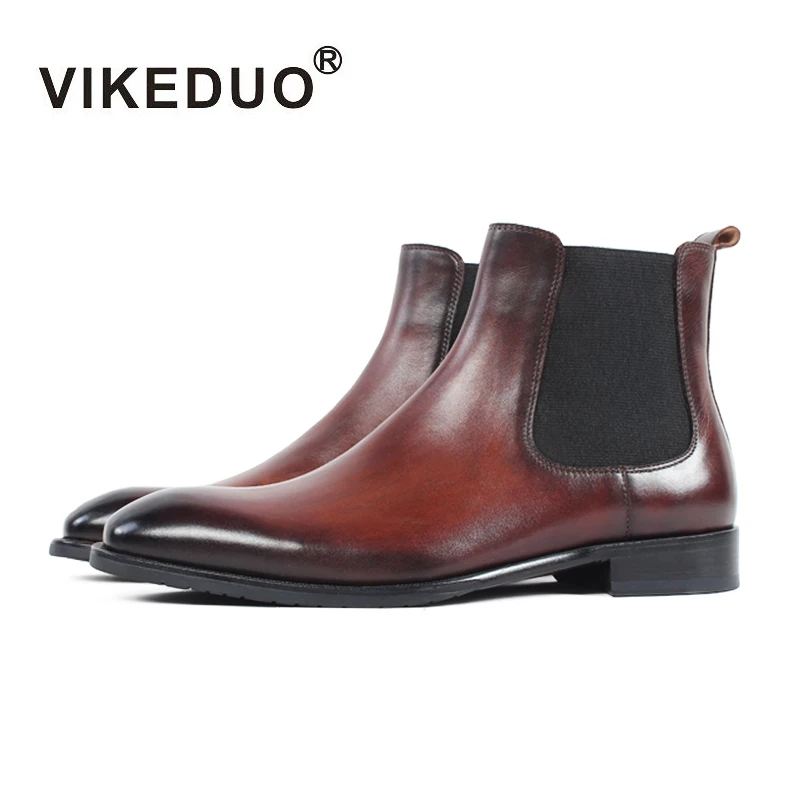 Винтажные зимние ботинки ручной работы Vikeduo 2019 Классические челси без шнуровки