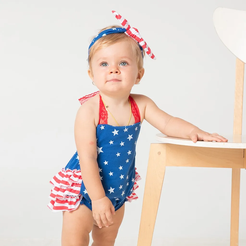 Одежда для маленьких девочек Bebes лето 2019 топы 4 июля комбинезон с принтом звезд +
