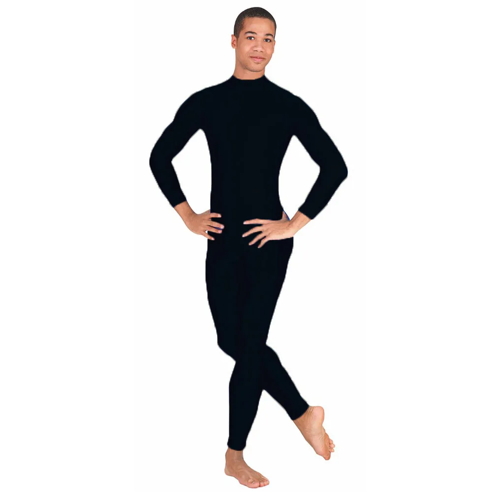 Black OVIGILY мужские черные Unitard взрослые макет шеи спандекс лайкра зентай костюмы Колготки облегающий Костюм Стретч этап танцевальной одежды театральные костюмы - Цвет: Black
