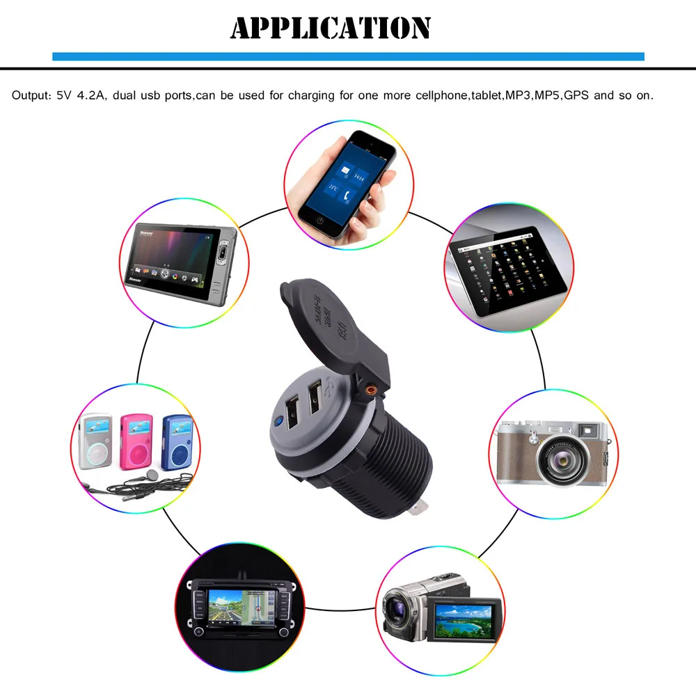 enw listing Dual USB LED Charger Socket Voltage Voltmeter Panel Motorcycle Car 4.2A xin1 | Автомобили и мотоциклы