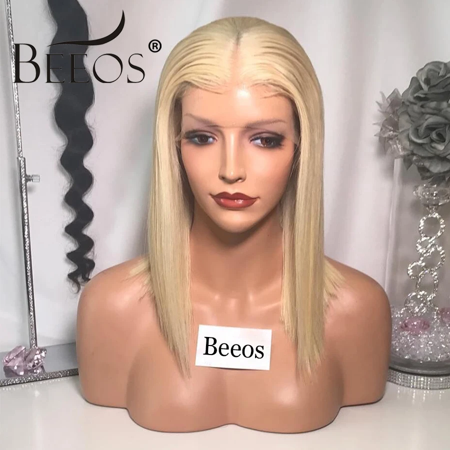 Beeos, блонд, 613, короткий Боб, парик, цветной, перуанский, прямой, 13*6, на кружеве, человеческие волосы, парики, предварительно выщипанные, волосы remy, парик