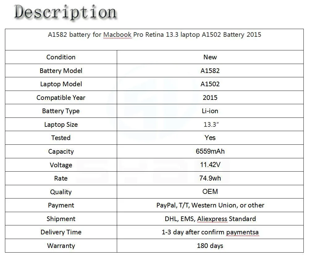 A1582 батарея для Macbook Pro retina 13,3 ''ноутбука A1502 батарея MF839 MF840 совместима с год 11,42 в/74.9WH