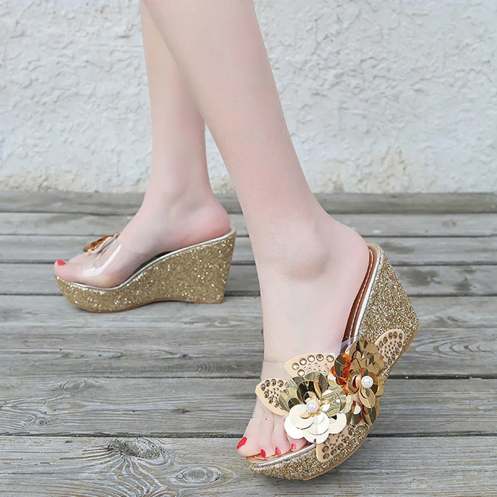 SAGACE модная женская летняя обувь Стразы с блестками сандалии Туфли на танкетке