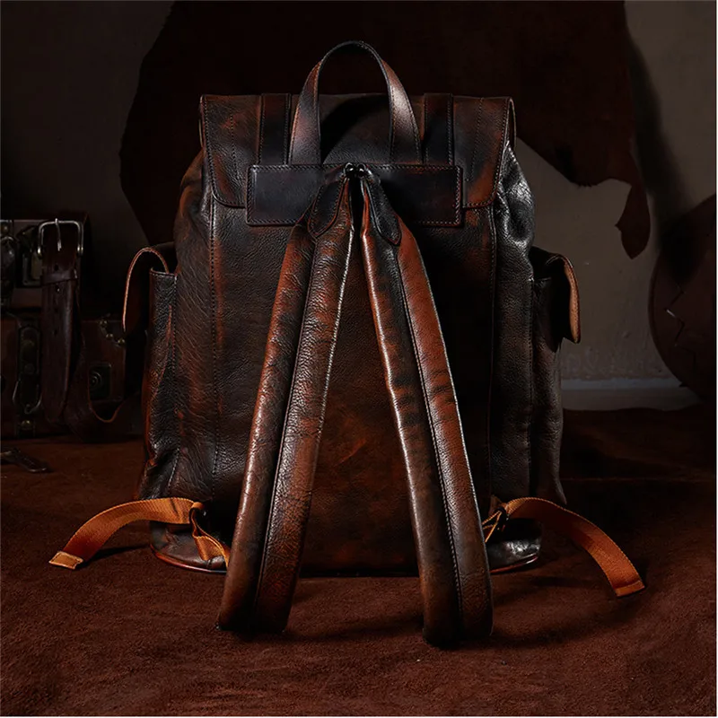 Роскошный мужской рюкзак из коровьей кожи мужская сумка темно коричневого цвета