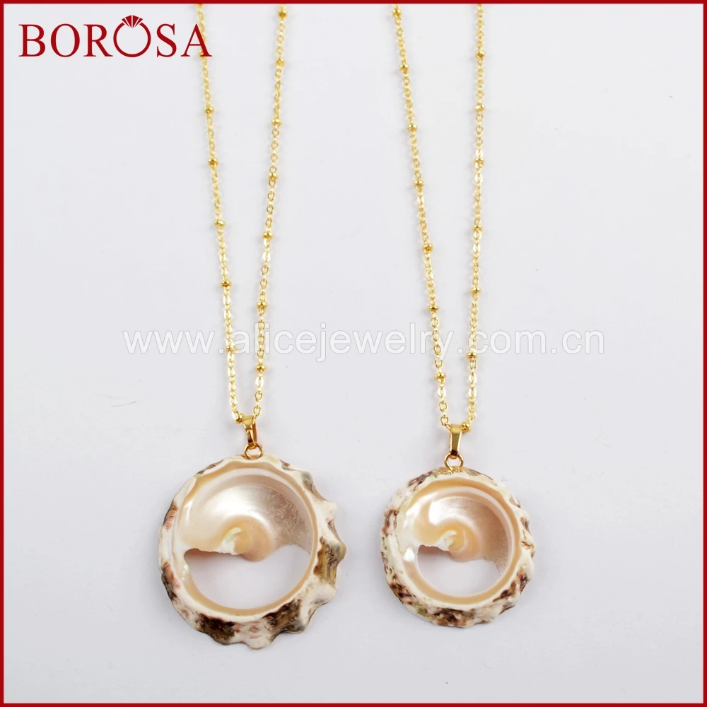 Круглые Подвески BOROSA из натуральной ракушки с 16 дюймовыми цепочками золотого