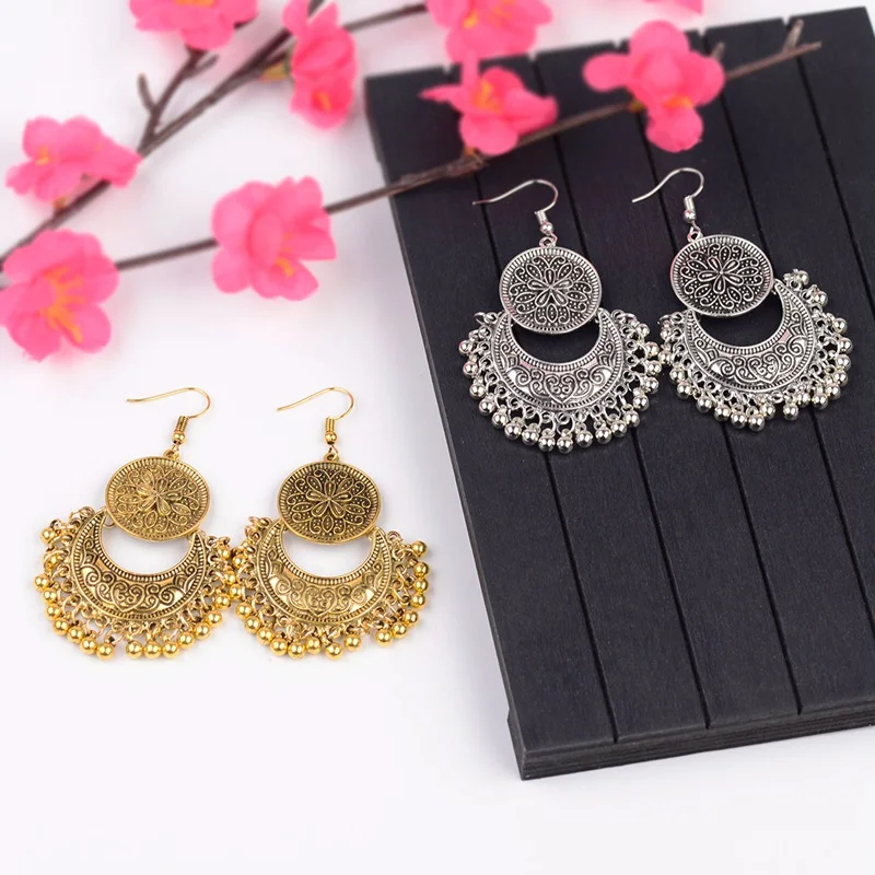 Серьги в стиле ретро с золотыми круглыми и Полумесяцами Jhumka Jhumki винтажные