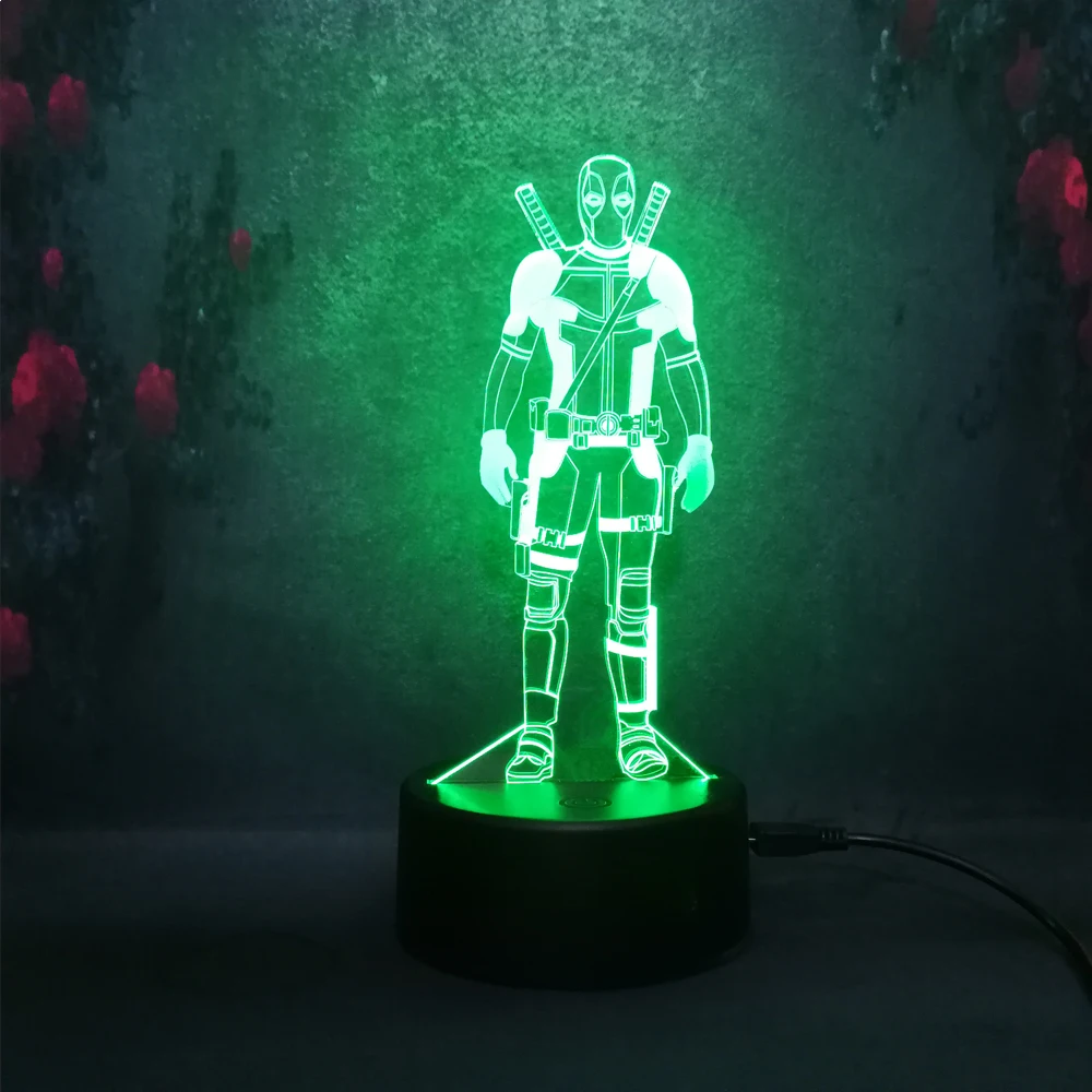 3D Марвел анти герой Дэдпул lamparas де меса infantil noche иллюзия RGB светодиодные лампы