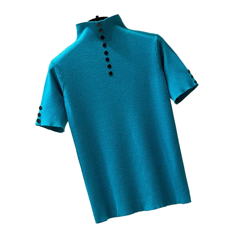 

Модный вязаный свитер с коротким рукавом, Женский весенне-летний тонкий свитер 2019, женские свитера с полувысоким воротником, повседневные т...