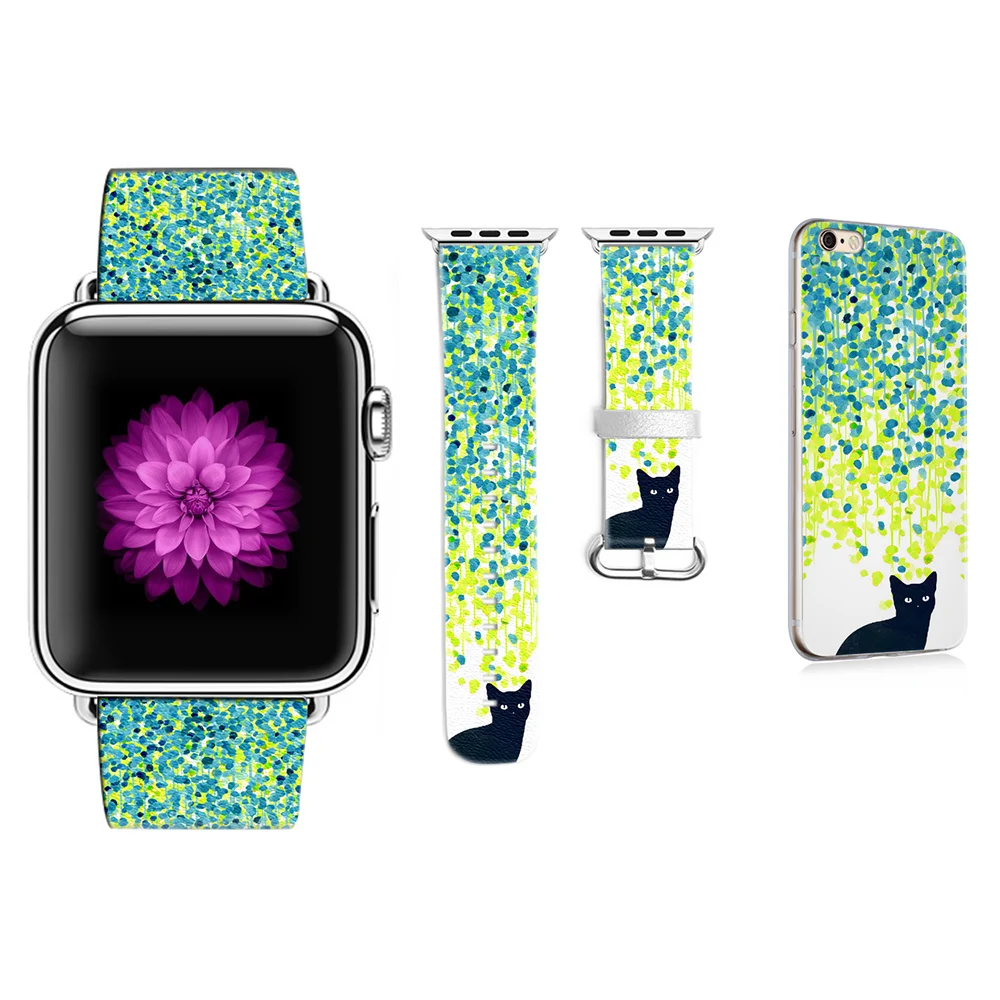 Камуфляж DiY ремешок для Apple Watch 38 мм 42 мм кожаный браслет для iWatch 40 мм 44 мм Серия 1 2 3 4 ремешок подарок для IPhone чехол