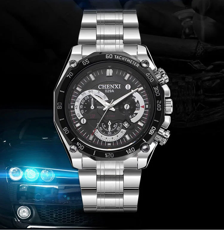 Модные мужские часы Серебристые водонепроницаемые с большим циферблатом белые