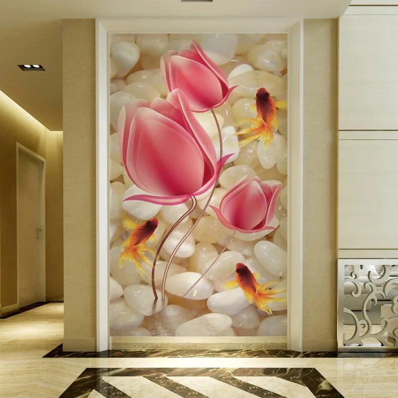 

beibehang Custom wallpaper 3d Large entrance hallway mural vertical version wallpaper lotus pond fish wallpaper papel de parede