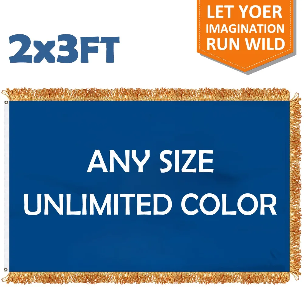 

MOFAN 2x3Ft Custom Flag Canvas Heading and Grommets with Gold Fringe