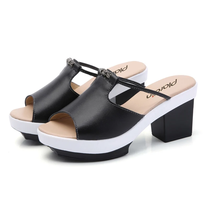 Plardin New Summer Casual Women's Peep Toe Platform Crystal Sandals Rhinestone Square Heel Beach High Shoes Woman | Обувь