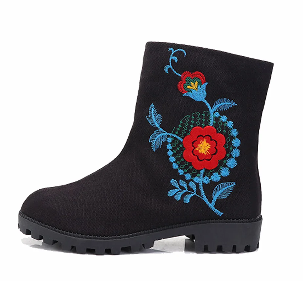 Винтажные женские осенние ботинки с вышивкой Женская Повседневная парусиновая