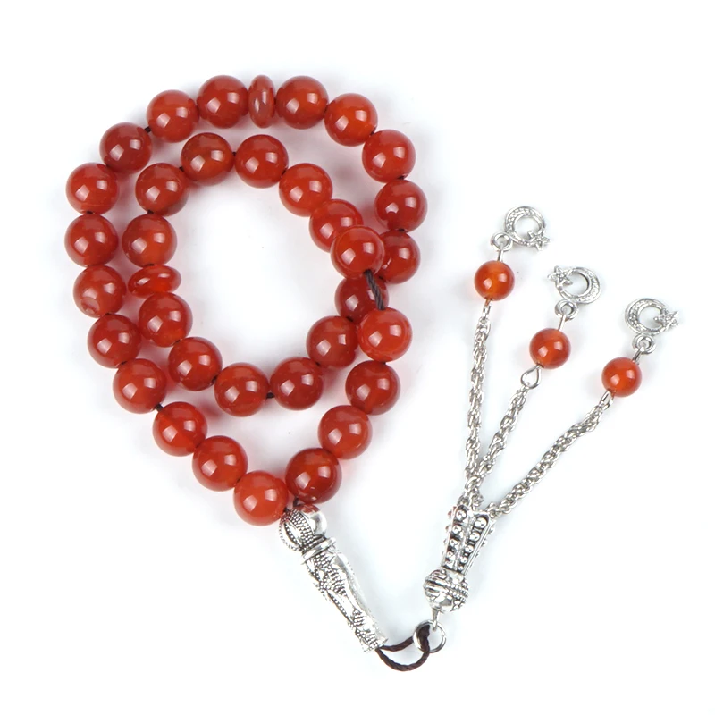 Новый четки из натурального камня 33 шт. Tesbih 10 мм черный агат для мусульманских