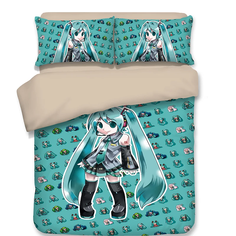 Японское аниме Hatsune Мику постельного белья покрывало Стёганое одеяло наволочка 3 шт. пододеяльник устанавливает розовый белый Королева Король постельное белье