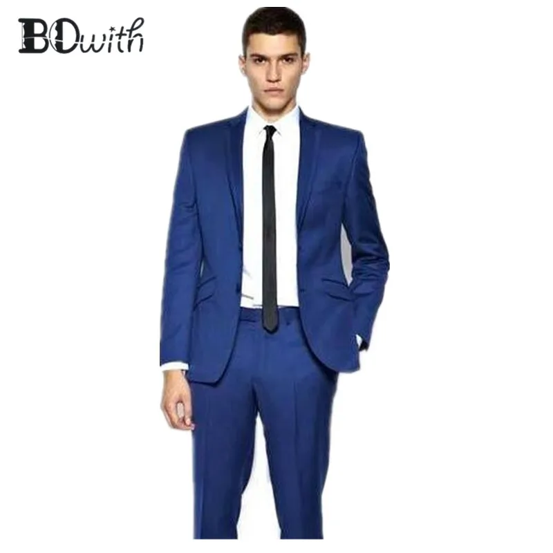 NavyBlue мужские костюмы на заказ приталенный пиджак с острым отворотом формальное