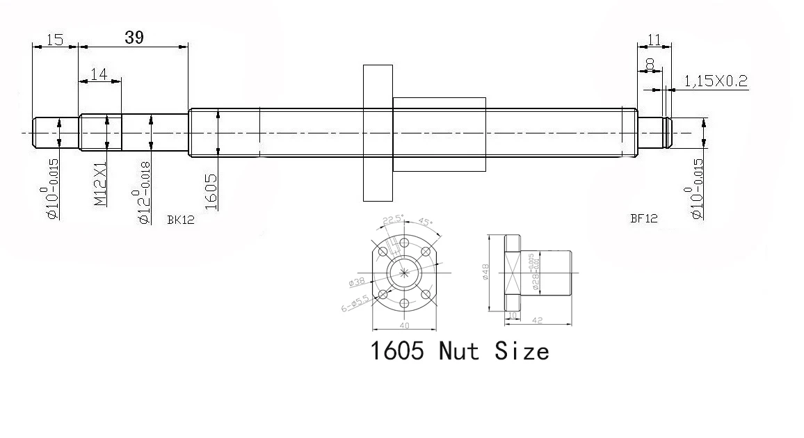 SFU1605 200 250 300 350 400 450 500 550 600 650 700 750 мм шариковый винт с фланцем гайка BK/BF12 конец