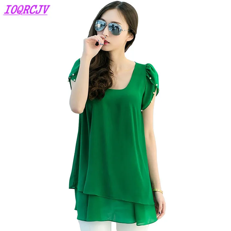 Блузка женская шифоновая с коротким рукавом оборками и бисером|Блузки| |