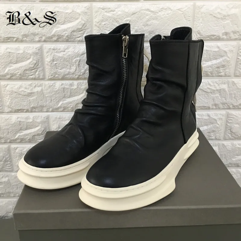 Черный и улица 2018 S/S тенденция из коровьей кожи ботинки в стиле панк на платформе