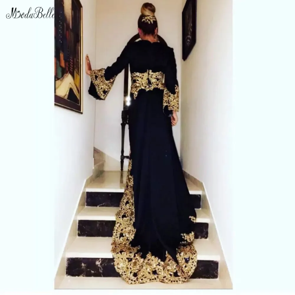 Черное вечернее платье Modabelle с высоким разрезом Robe Soiree Femme Золотая аппликация