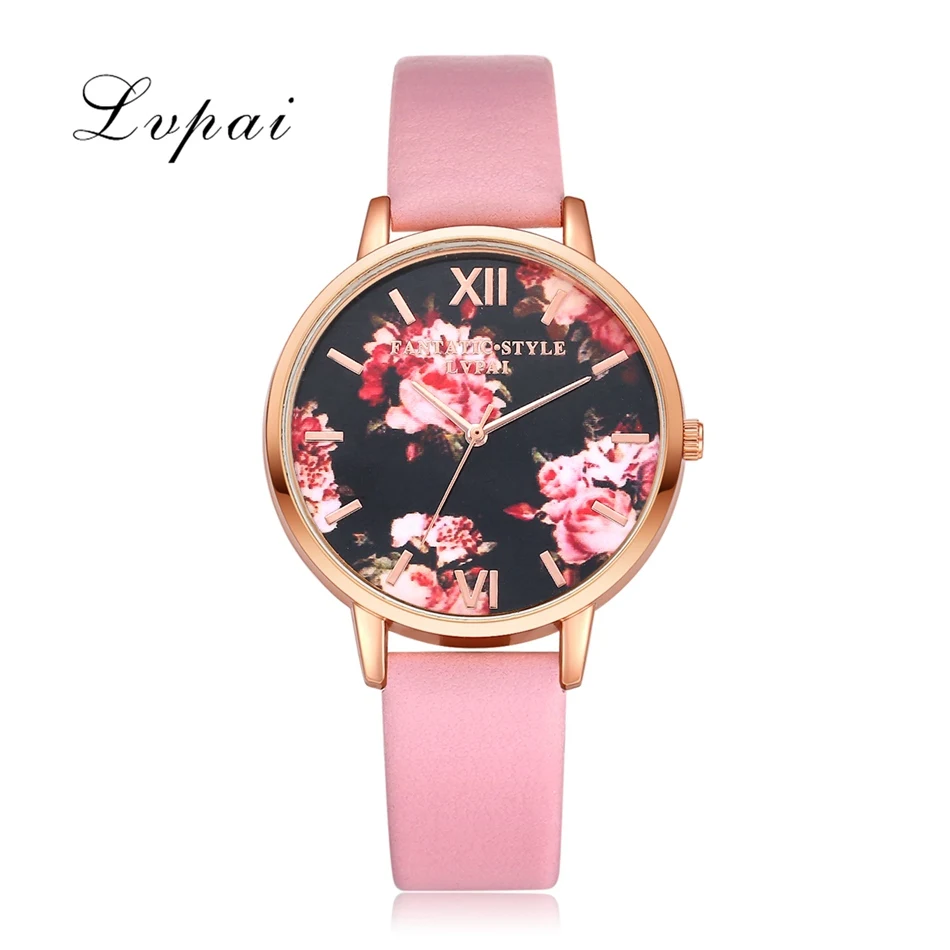 Горячие Продажи Lvpai Известный Бренд Розовое Золото Часы Цветы Кожа Модные