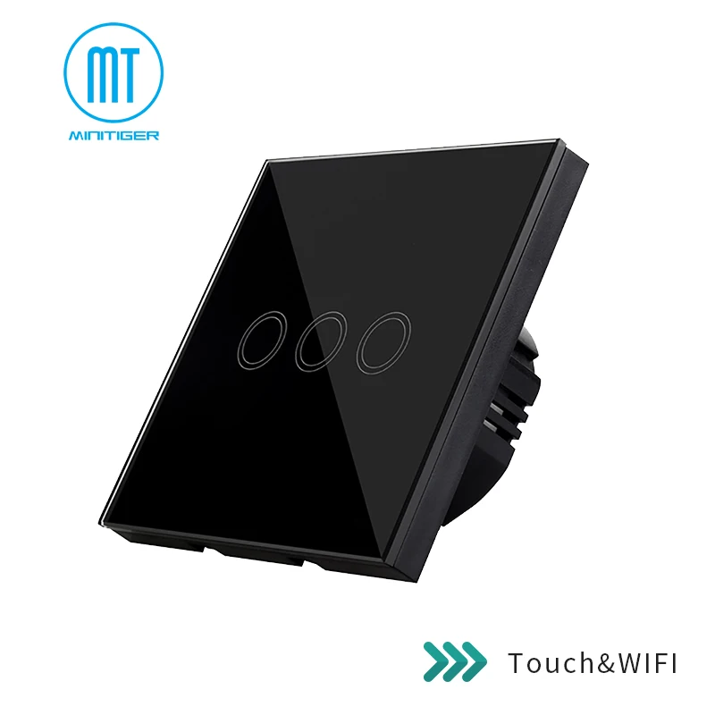 Black W603 02 Minitiger wifi переключатель 110 В 220 В светодиодный настенный светильник сенсорный экран переключатель мобильное приложение дистанционное управление работа с Amazon Alexa Google Home - Цвет: Black W603 02